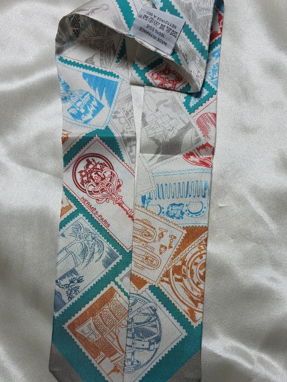 Hermès CARRE TWILL— Teal, Rust, Blue